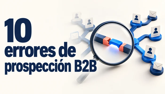 10 errores de prospección B2B: portada con una lupa que identifica una conexión rota en el proceso comercial