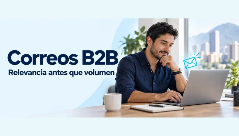 Profesional prepara un correo de prospección B2B en su computador.