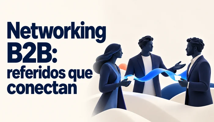 Networking B2B: referidos que conectan, con tres profesionales en una presentación comercial